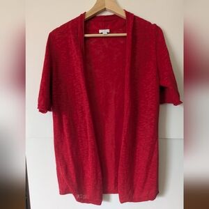 JJill XS Linen & Cotton Red Open-Front Cardigan